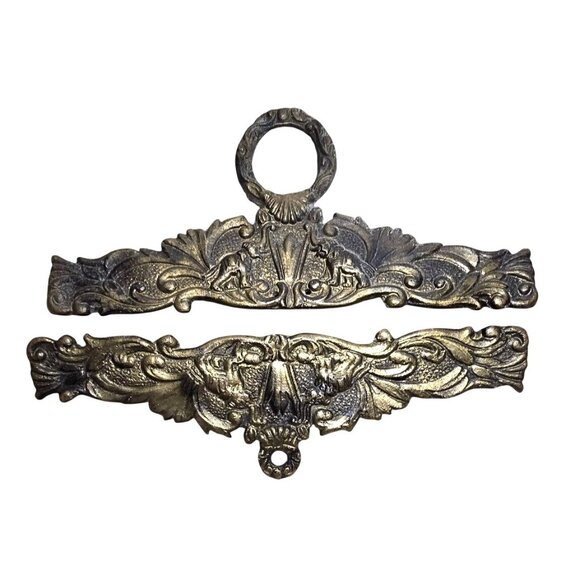 Vintage Solid Brass Bellpull Tapestry Hanger Ornate Elephants Embroidery Hanger - Picture 2 of 16